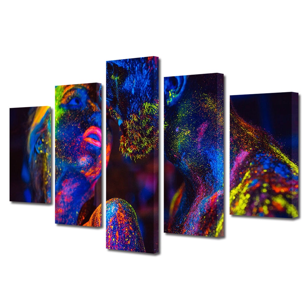 Set Tablouri Multicanvas 5 piese Colectia Ziua Indragostitilor, Dragobete, Valentine's Day, Corpuri colorate, Decoratiuni Moderne pentru Casa, 120 x 225 cm