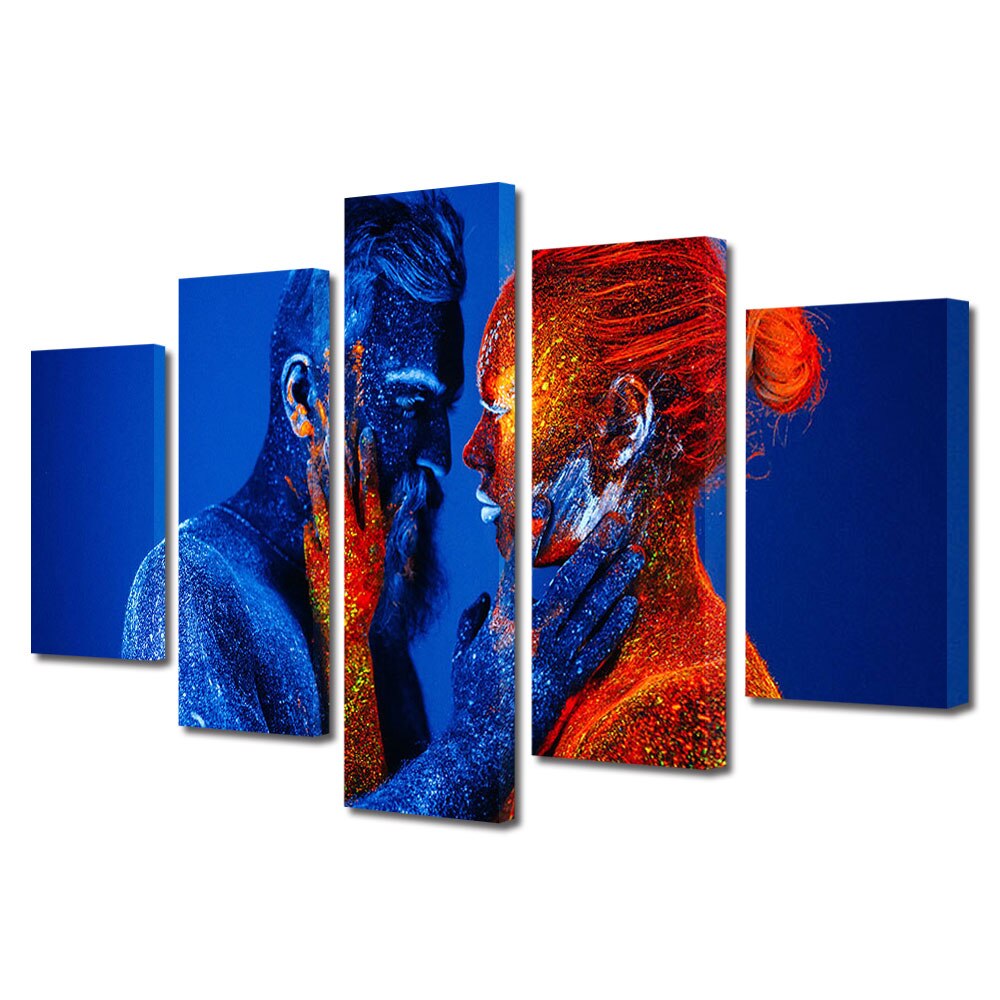 Set Tablouri Multicanvas 5 piese Colectia Ziua Indragostitilor, Dragobete, Valentine's Day, Atingere intre cald si rece, Decoratiuni Moderne pentru Casa, 120 x 225 cm
