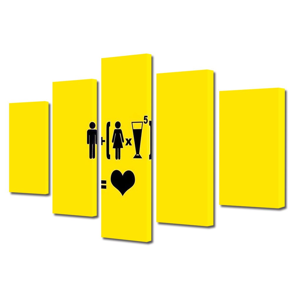 Set Tablouri Multicanvas 5 piese Colectia Ziua Indragostitilor, Dragobete, Valentine's Day, Ecuatia iubirii, Decoratiuni Moderne pentru Casa, 120 x 225 cm