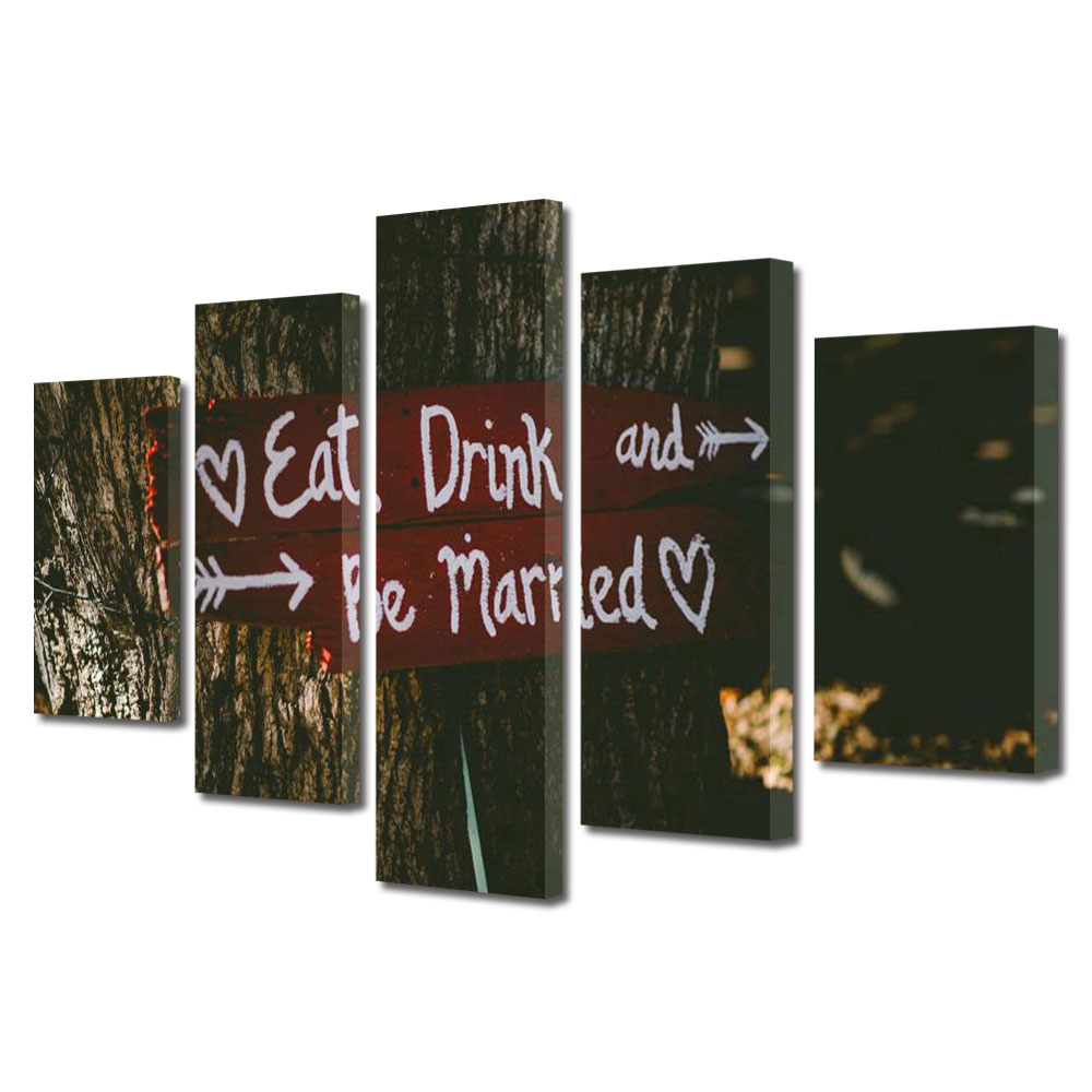 Set Tablouri Multicanvas 5 piese Colectia Ziua Indragostitilor, Dragobete, Valentine's Day, Indicator copac, Decoratiuni Moderne pentru Casa, 120 x 225 cm