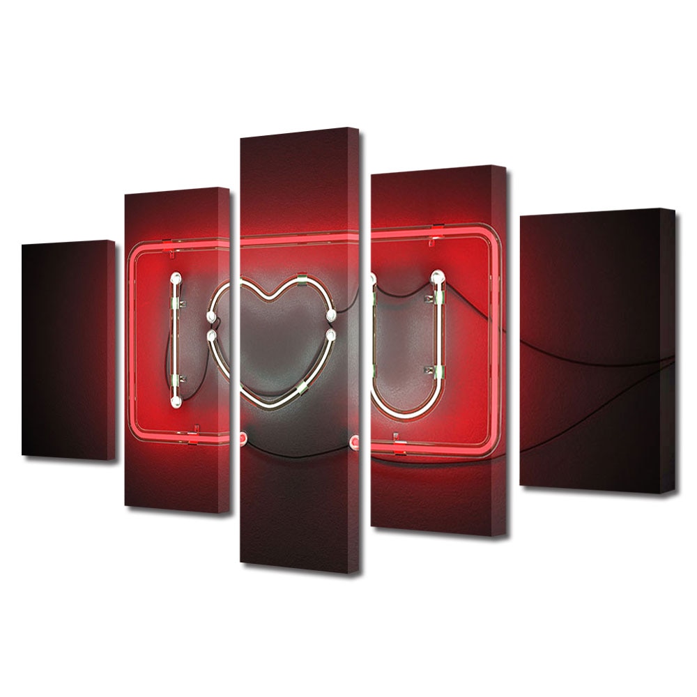 Set Tablouri Multicanvas 5 piese Colectia Ziua Indragostitilor, Dragobete, Valentine's Day, Te iubesc luminat, Decoratiuni Moderne pentru Casa, 120 x 225 cm