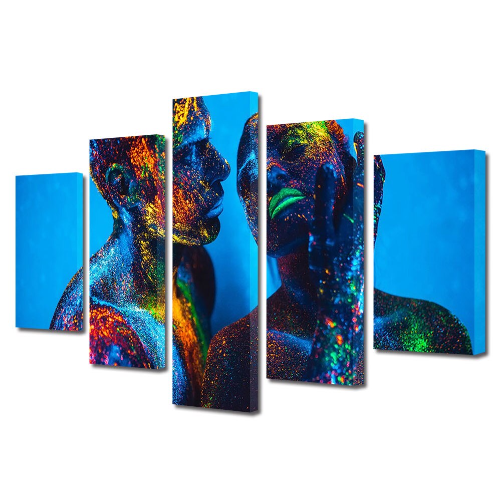 Set Tablouri Multicanvas 5 piese Colectia Ziua Indragostitilor, Dragobete, Valentine's Day, Colorati si apropiati, Decoratiuni Moderne pentru Casa, 120 x 225 cm