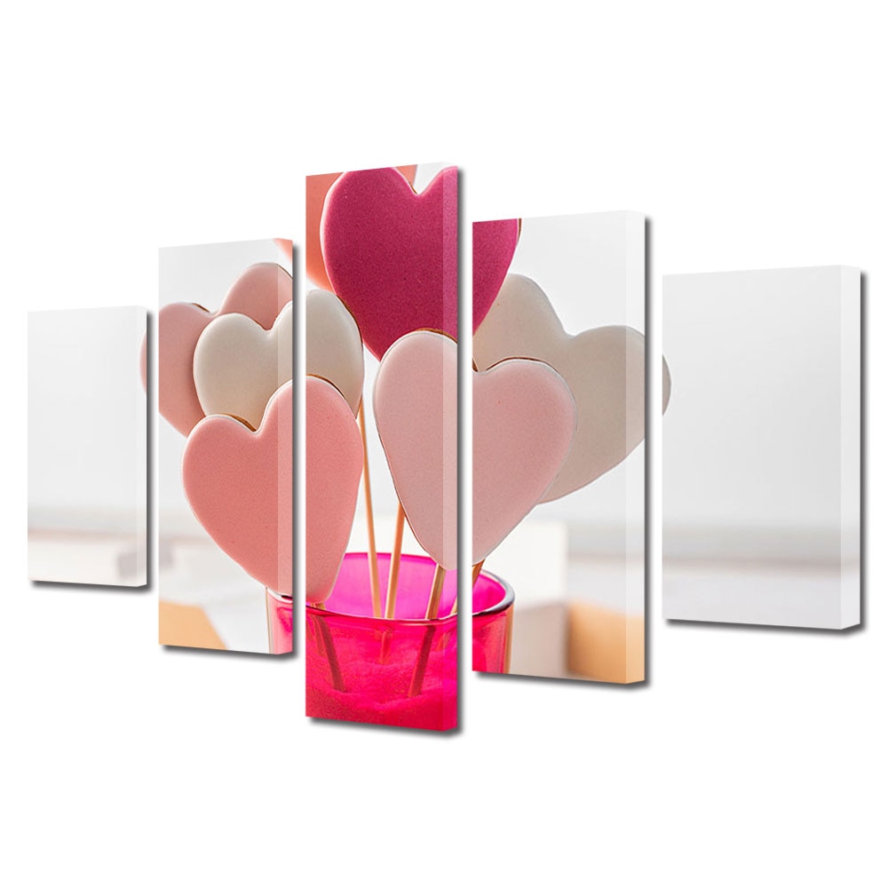 Set Tablouri Multicanvas 5 piese Colectia Ziua Indragostitilor, Dragobete, Valentine's Day, Acadele inima, Decoratiuni Moderne pentru Casa, 120 x 225 cm