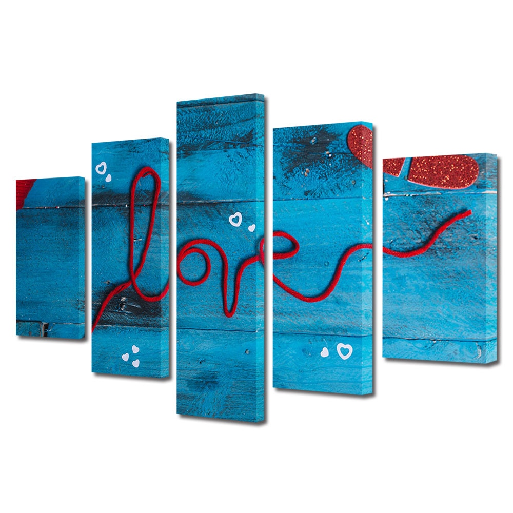 Set Tablouri Multicanvas 5 piese Colectia Ziua Indragostitilor, Dragobete, Valentine's Day, Dragostea din ata, Decoratiuni Moderne pentru Casa, 120 x 225 cm