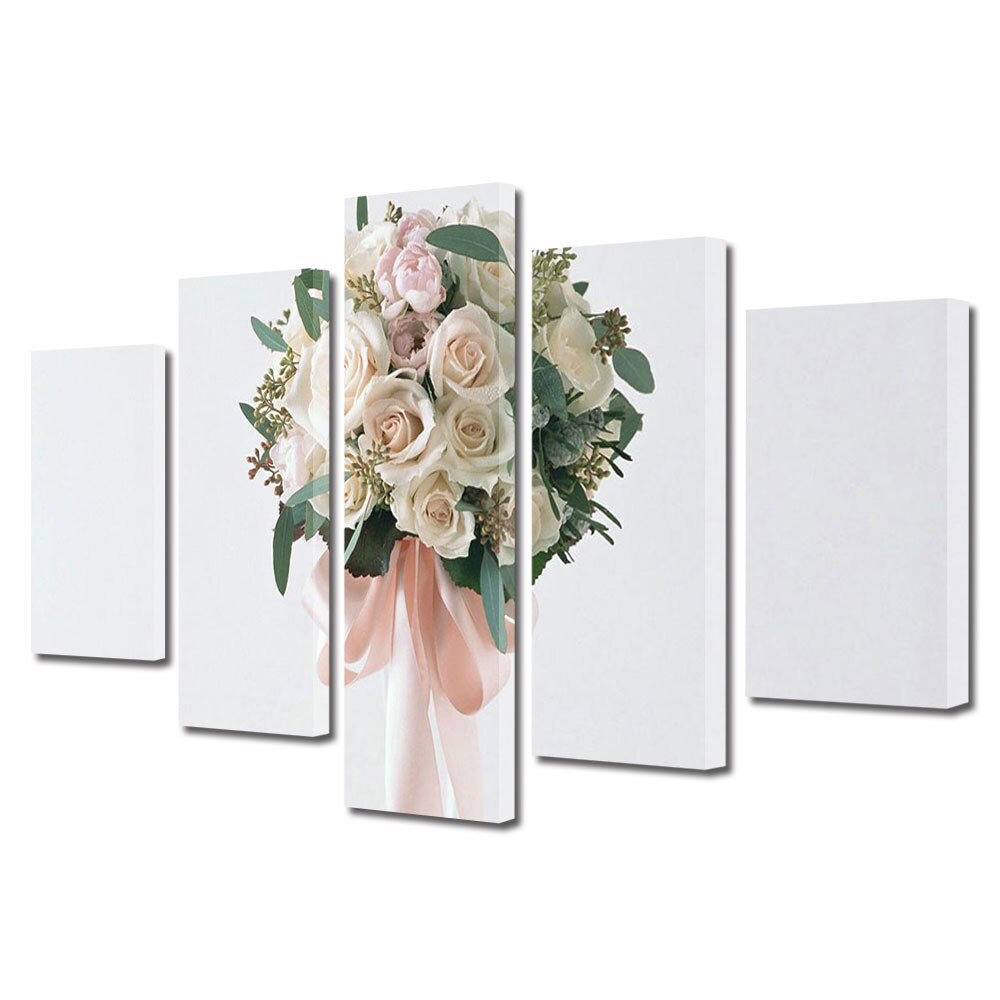 Set Tablouri Multicanvas 5 piese Colectia Ziua Indragostitilor, Dragobete, Valentine's Day, Buchet deosebit, Decoratiuni Moderne pentru Casa, 120 x 225 cm