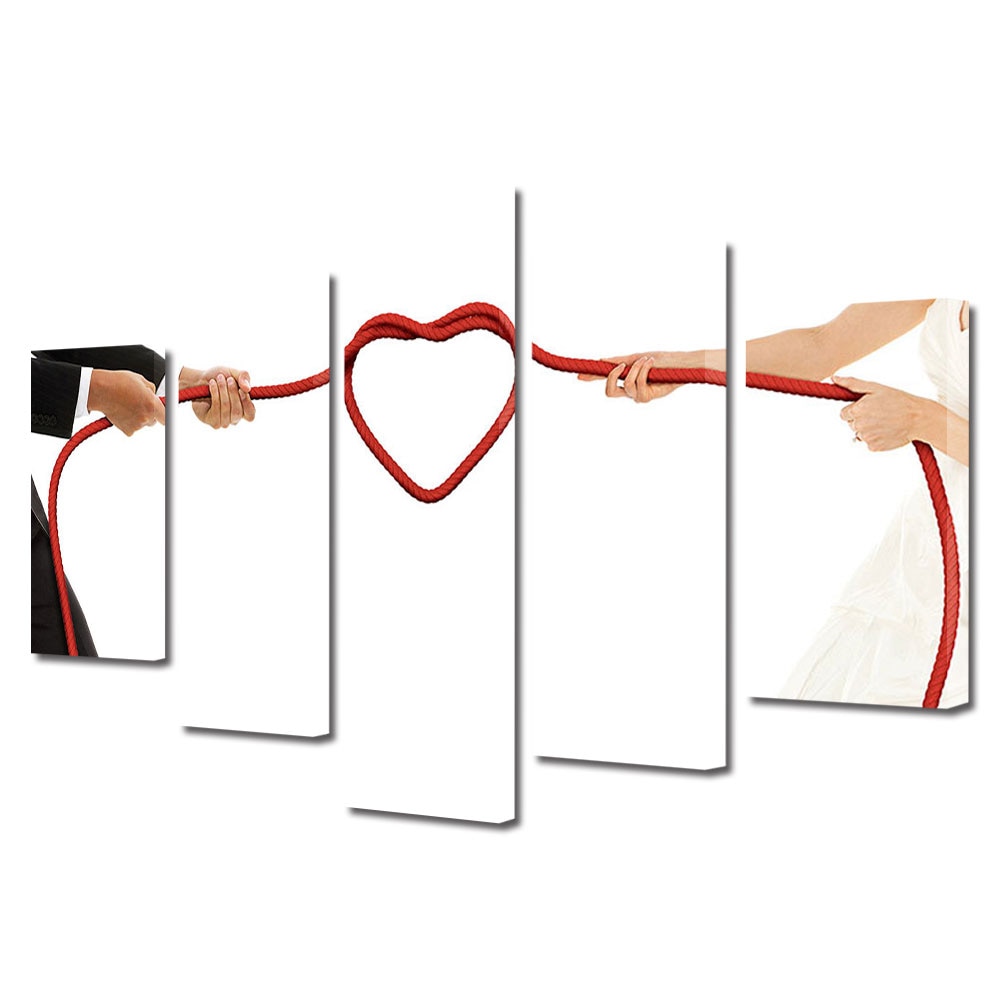 Set Tablouri Multicanvas 5 piese Colectia Ziua Indragostitilor, Dragobete, Valentine's Day, Inima funie, Decoratiuni Moderne pentru Casa, 120 x 225 cm