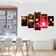 Set Tablouri Multicanvas 5 piese Colectia Ziua Indragostitilor, Dragobete, Valentine's Day, Candela si inimioare pe fundal, Decoratiuni Moderne pentru Casa, 70 x 125 cm