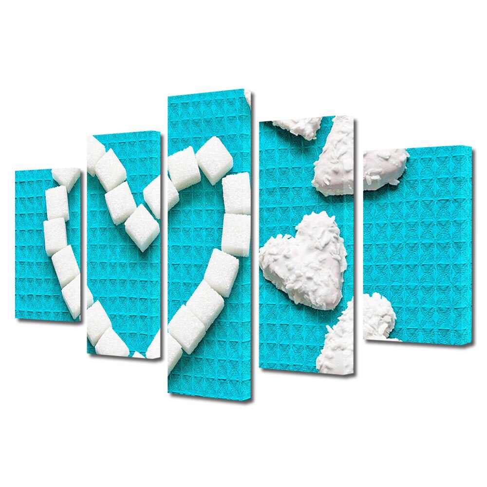 Set Tablouri Multicanvas 5 piese Colectia Ziua Indragostitilor, Dragobete, Valentine's Day, Iubire dulce, Decoratiuni Moderne pentru Casa, 120 x 225 cm