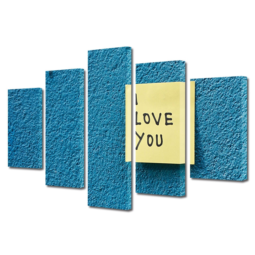 Set Tablouri Multicanvas 5 piese Colectia Ziua Indragostitilor, Dragobete, Valentine's Day, Biletel cu dedicatie, Decoratiuni Moderne pentru Casa, 120 x 225 cm