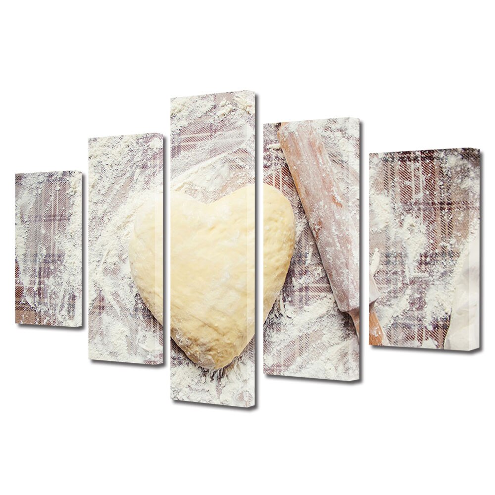 Set Tablouri Multicanvas 5 piese Colectia Ziua Indragostitilor, Dragobete, Valentine's Day, Inima din aluat, Decoratiuni Moderne pentru Casa, 120 x 225 cm