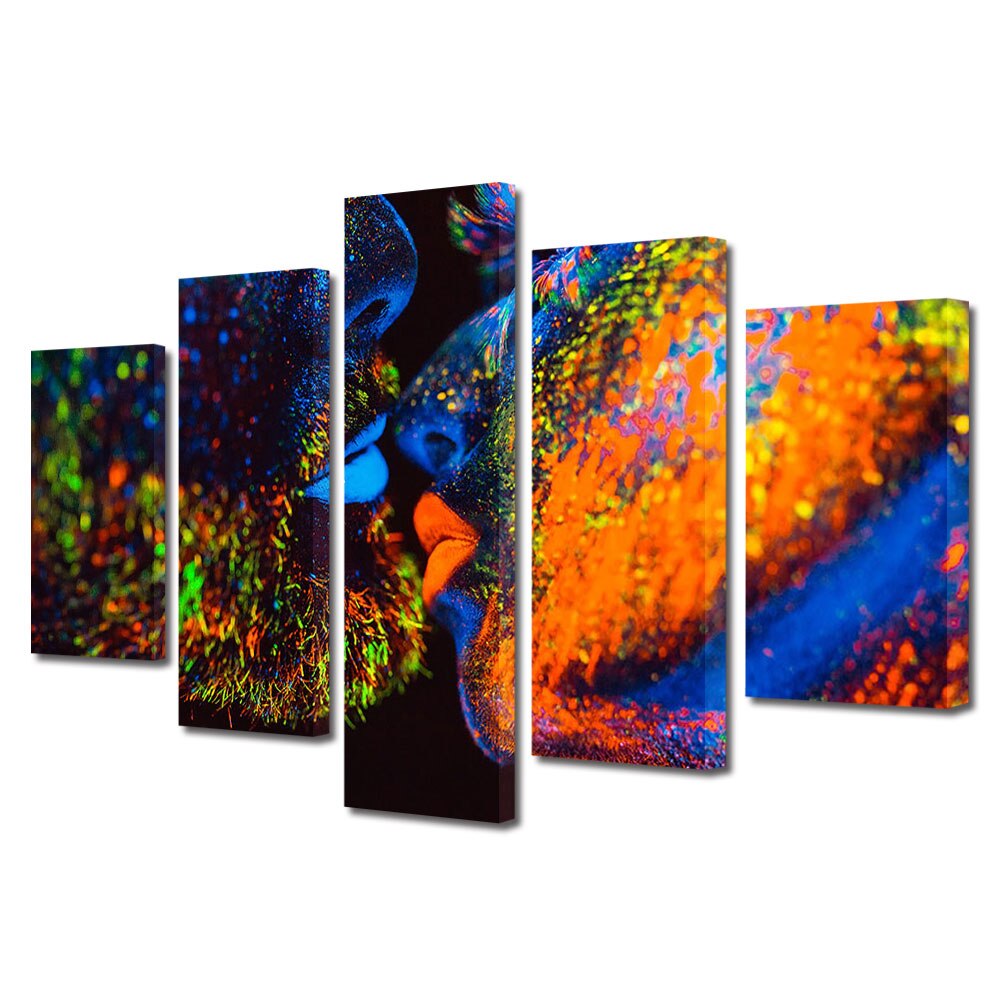 Set Tablouri Multicanvas 5 piese Colectia Ziua Indragostitilor, Dragobete, Valentine's Day, Atingere colorata, Decoratiuni Moderne pentru Casa, 120 x 225 cm