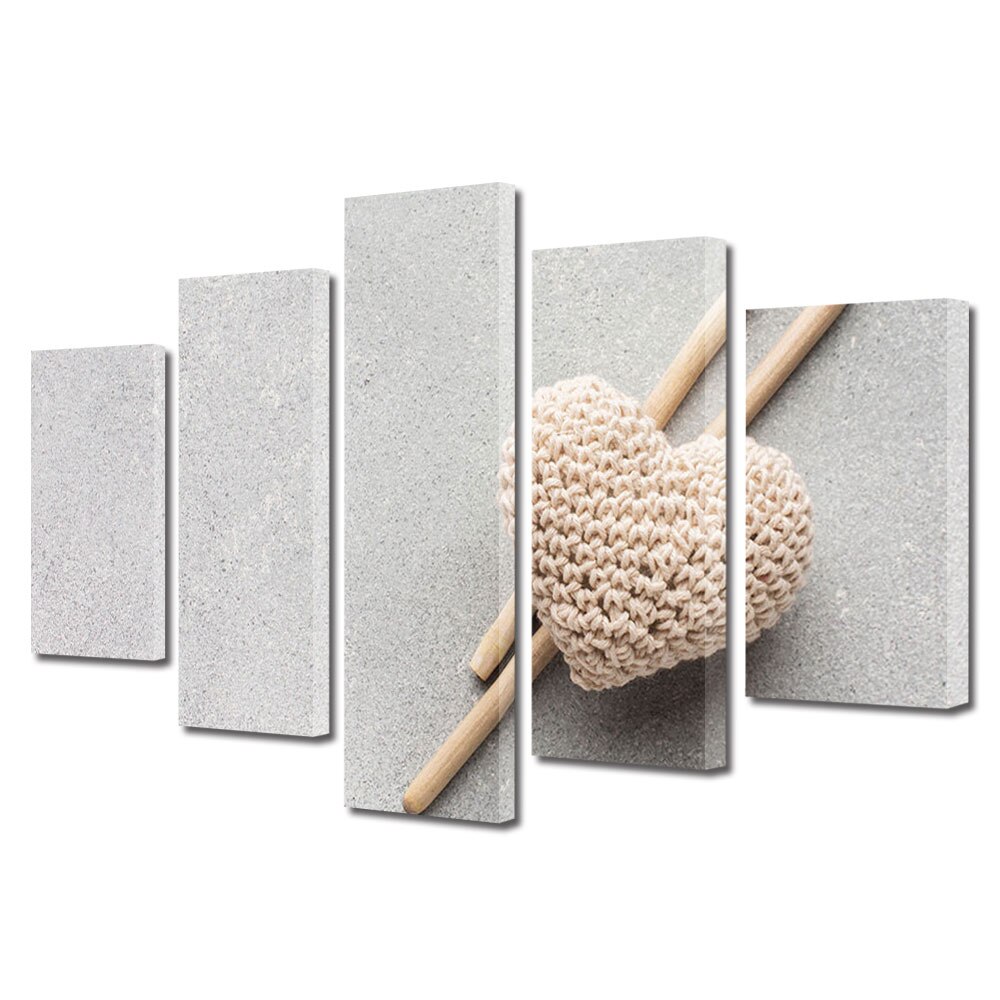 Set Tablouri Multicanvas 5 piese Colectia Ziua Indragostitilor, Dragobete, Valentine's Day, Inima impletita, Decoratiuni Moderne pentru Casa, 120 x 225 cm