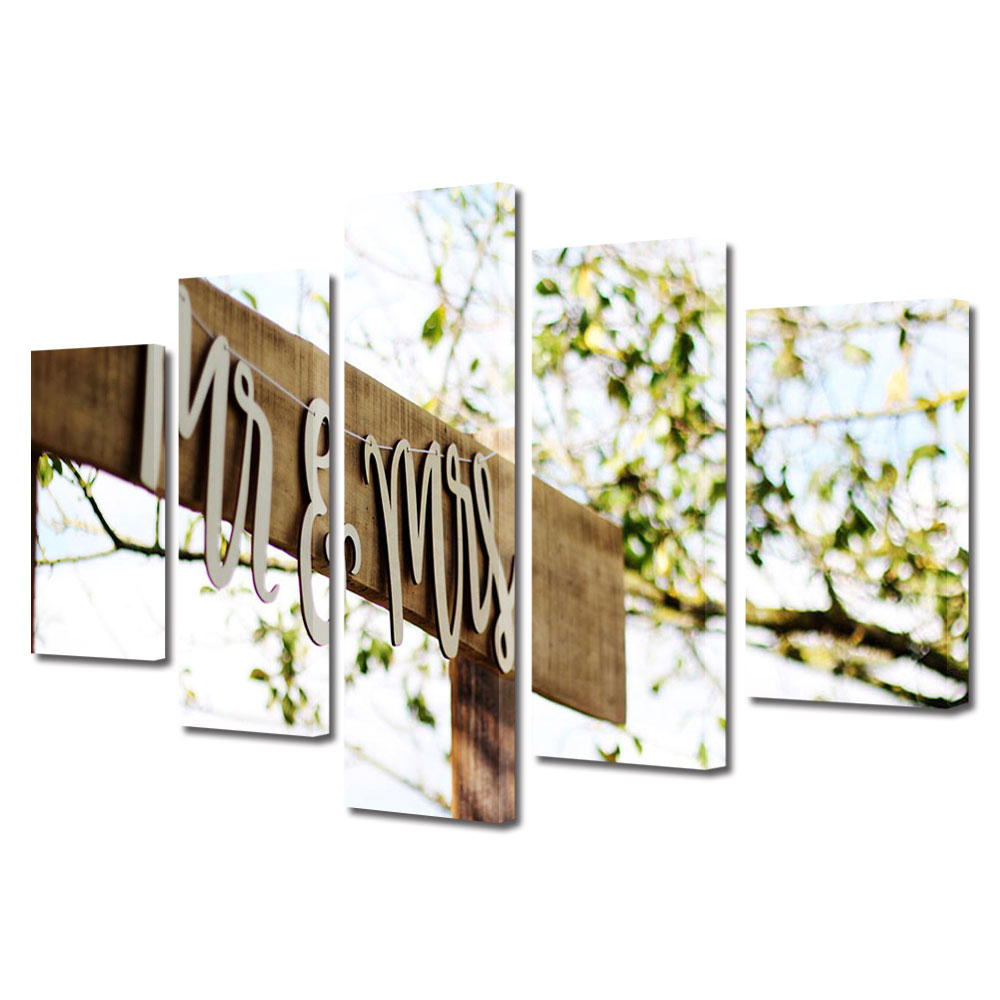 Set Tablouri Multicanvas 5 piese Colectia Ziua Indragostitilor, Dragobete, Valentine's Day, Inscriptie nunta, Decoratiuni Moderne pentru Casa, 120 x 225 cm