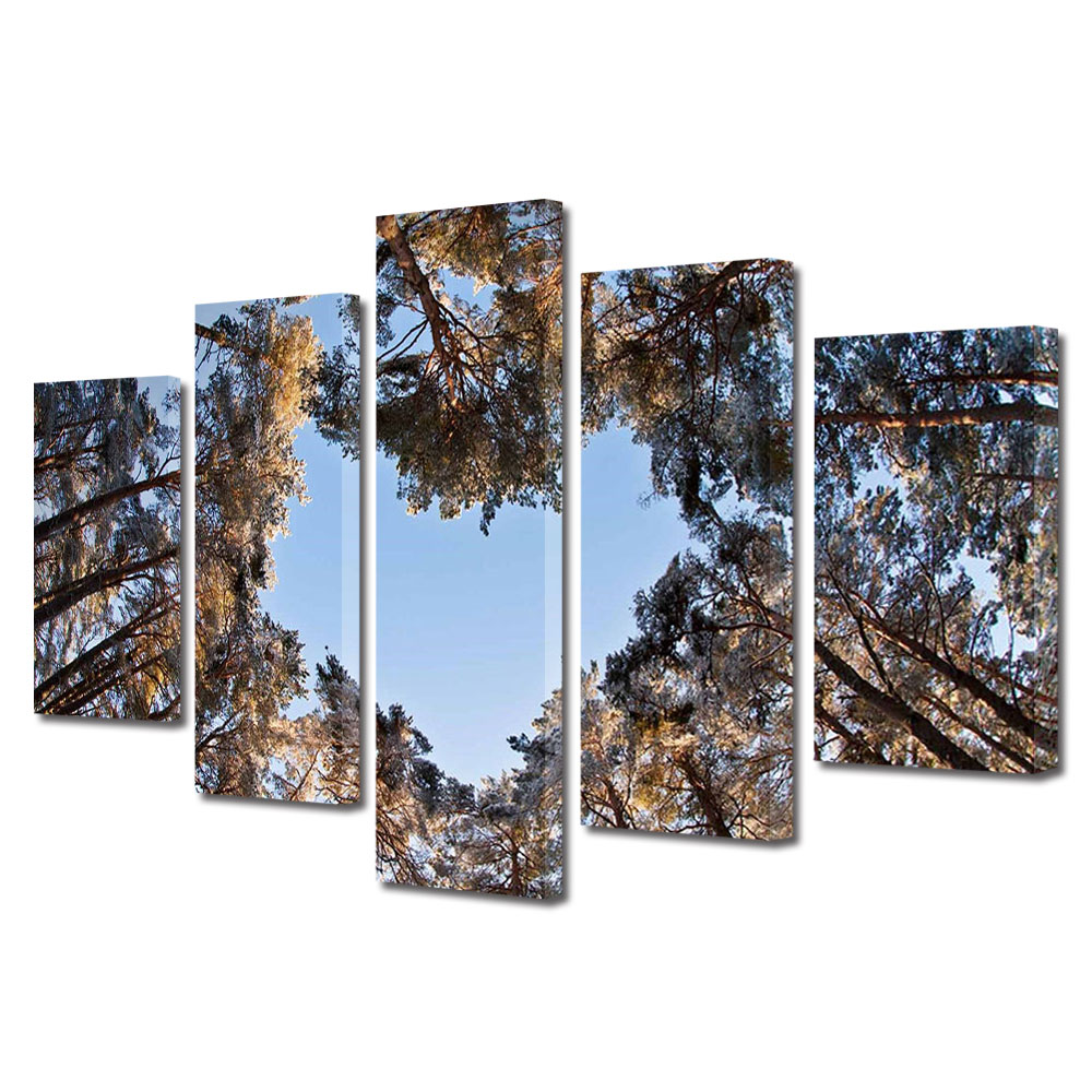 Set Tablouri Multicanvas 5 piese Colectia Ziua Indragostitilor, Dragobete, Valentine's Day, Inima in padure, Decoratiuni Moderne pentru Casa, 120 x 225 cm