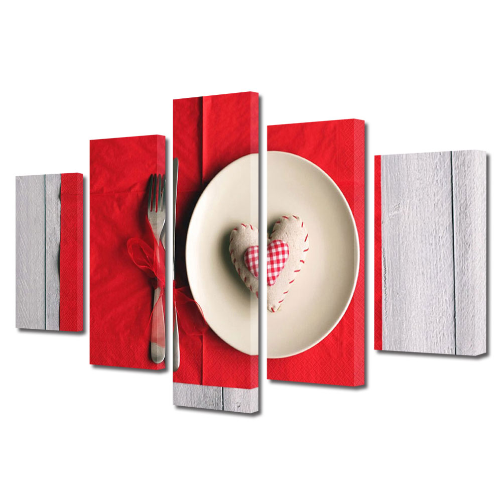 Set Tablouri Multicanvas 5 piese Colectia Ziua Indragostitilor, Dragobete, Valentine's Day, Iubire de mancare, Decoratiuni Moderne pentru Casa, 120 x 225 cm