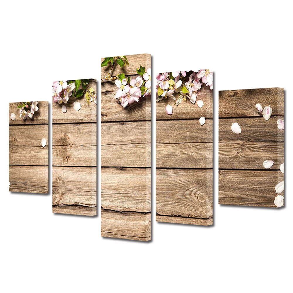 Set Tablouri Multicanvas 5 piese Colectia Ziua Indragostitilor, Dragobete, Valentine's Day, Flori pe lemn, Decoratiuni Moderne pentru Casa, 120 x 225 cm