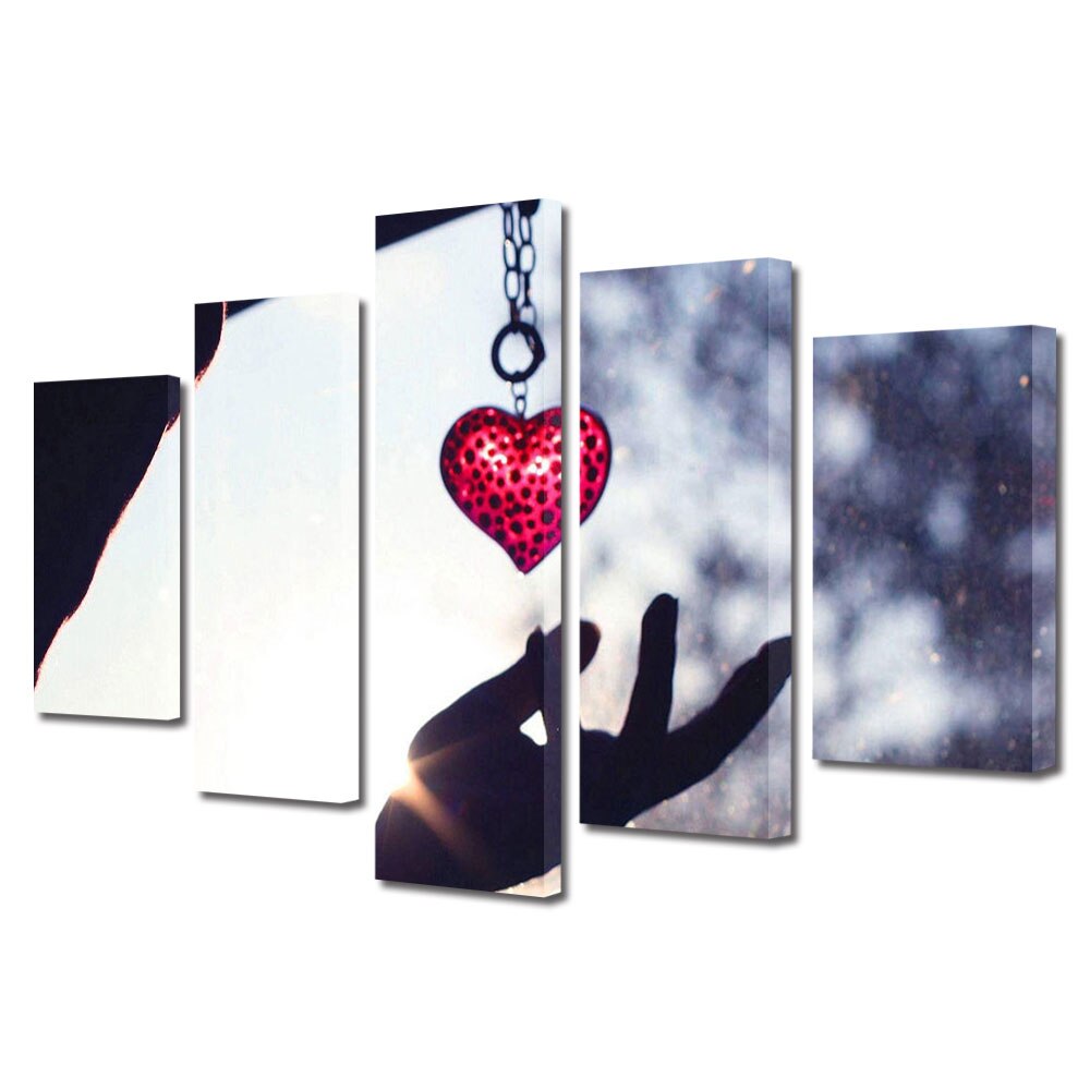 Set Tablouri Multicanvas 5 piese Colectia Ziua Indragostitilor, Dragobete, Valentine's Day, Inima pentru masina, Decoratiuni Moderne pentru Casa, 120 x 225 cm