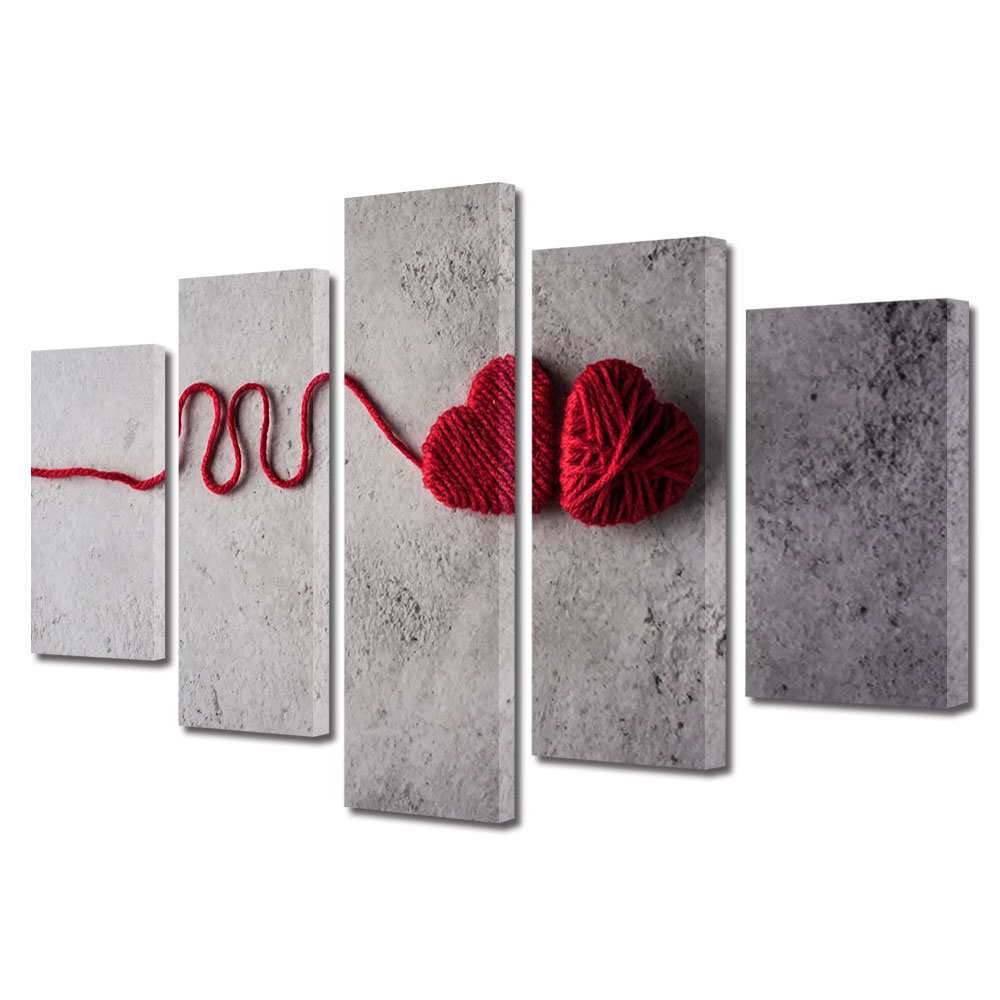 Set Tablouri Multicanvas 5 piese Colectia Ziua Indragostitilor, Dragobete, Valentine's Day, Ghem inimioare, Decoratiuni Moderne pentru Casa, 120 x 225 cm
