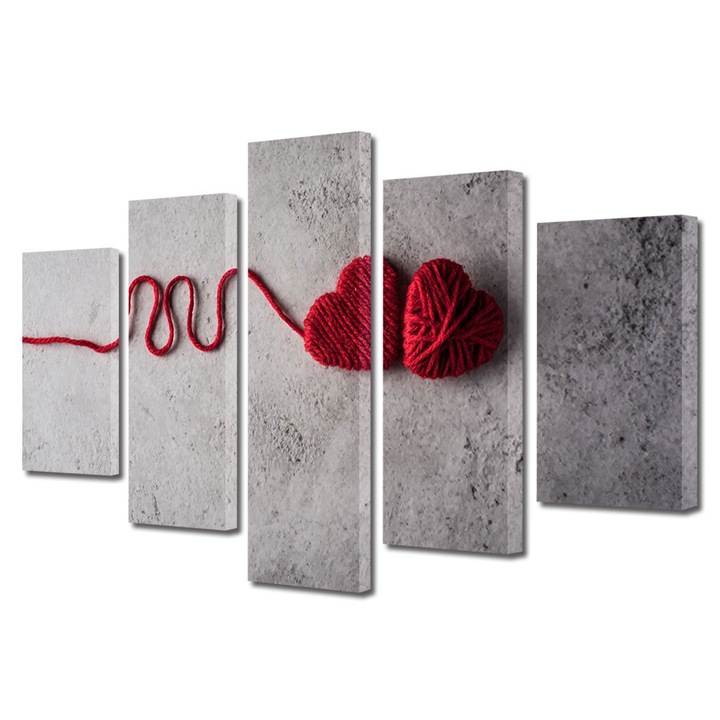 Set Tablouri Multicanvas 5 piese Colectia Ziua Indragostitilor, Dragobete, Valentine's Day, Ghem inimioare, Decoratiuni Moderne pentru Casa, 60 x 100 cm