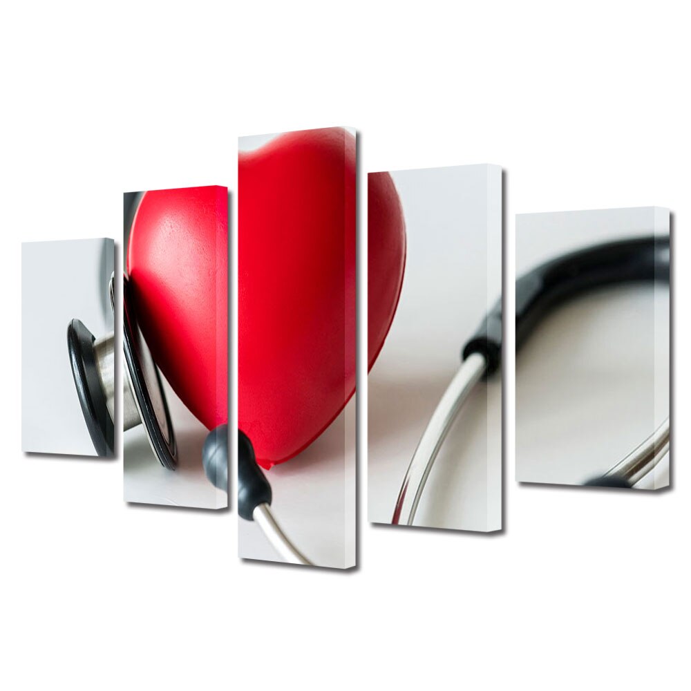 Set Tablouri Multicanvas 5 piese Colectia Ziua Indragostitilor, Dragobete, Valentine's Day, Inima si ustensile medicale, Decoratiuni Moderne pentru Casa, 120 x 225 cm