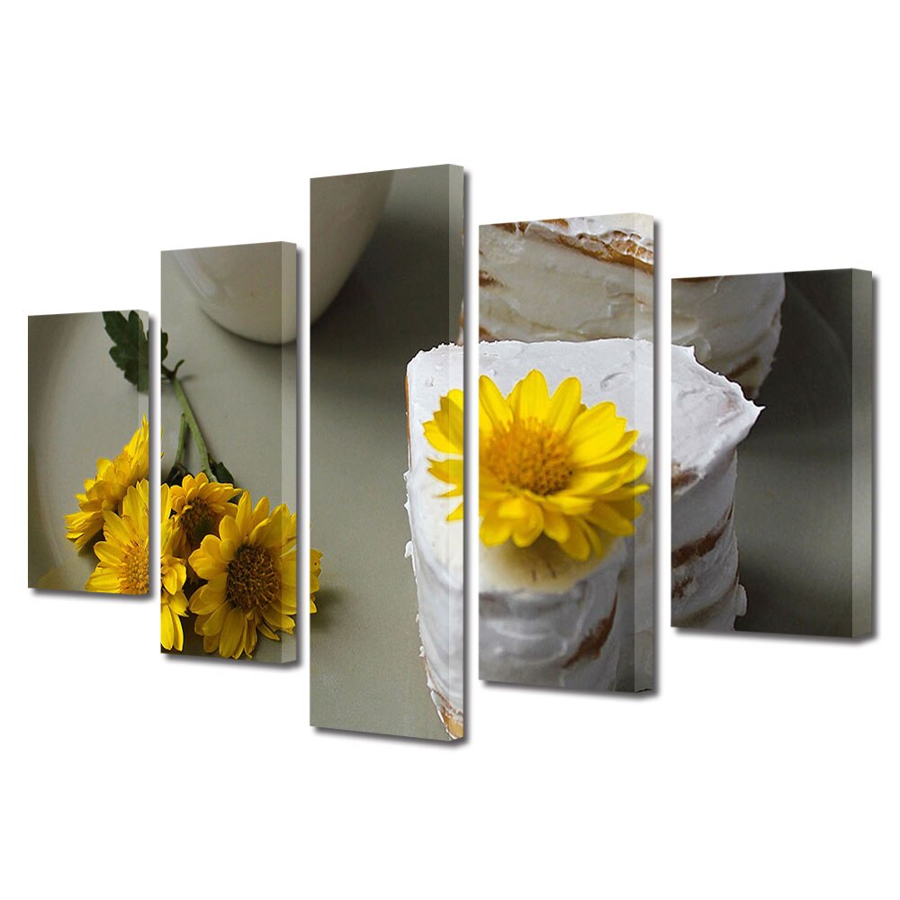 Set Tablouri Multicanvas 5 piese Colectia Ziua Indragostitilor, Dragobete, Valentine's Day, Inimioare dulci si flori, Decoratiuni Moderne pentru Casa, 120 x 225 cm