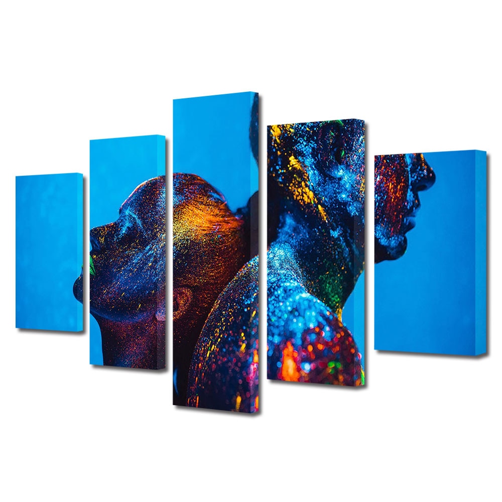 Set Tablouri Multicanvas 5 piese Colectia Ziua Indragostitilor, Dragobete, Valentine's Day, Spate in spate colorati, Decoratiuni Moderne pentru Casa, 120 x 225 cm