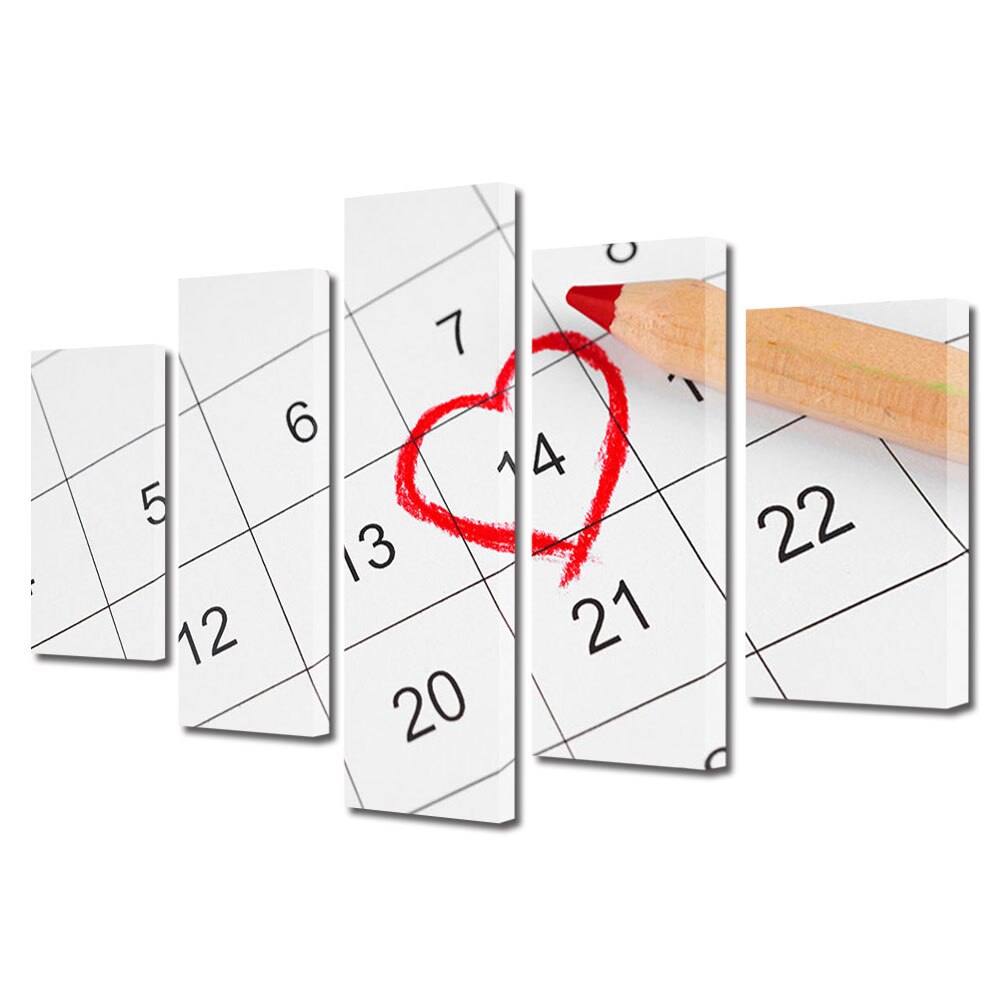 Set Tablouri Multicanvas 5 piese Colectia Ziua Indragostitilor, Dragobete, Valentine's Day, Zi marcata, Decoratiuni Moderne pentru Casa, 120 x 225 cm