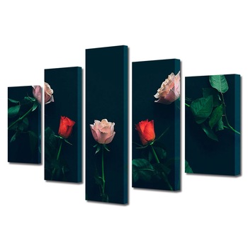 Set Tablouri Multicanvas 5 piese Colectia Ziua Indragostitilor, Dragobete, Valentine's Day, Trandafiri pe fundal negru, Decoratiuni Moderne pentru Casa, 120 x 225 cm Set Tablouri Multicanvas 5 piese Colectia Ziua Indragostitilor, Dragobete, Valentine's Day, Trandafiri pe fundal negru, Decoratiuni Moderne pentru Casa, 120 x 225 cm