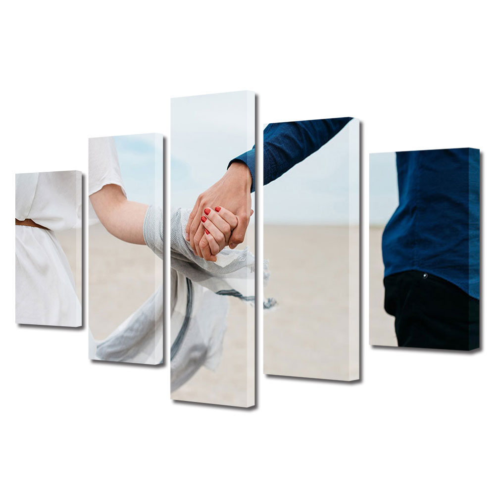 Set Tablouri Multicanvas 5 piese Colectia Ziua Indragostitilor, Dragobete, Valentine's Day, Impreunarea mainilor, Decoratiuni Moderne pentru Casa, 120 x 225 cm