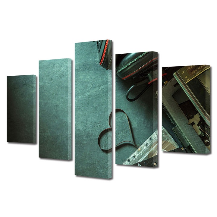 Set Tablouri Multicanvas 5 piese Colectia Ziua Indragostitilor, Dragobete, Valentine's Day, Iubirea pentru muzica, Decoratiuni Moderne pentru Casa, 100 x 175 cm