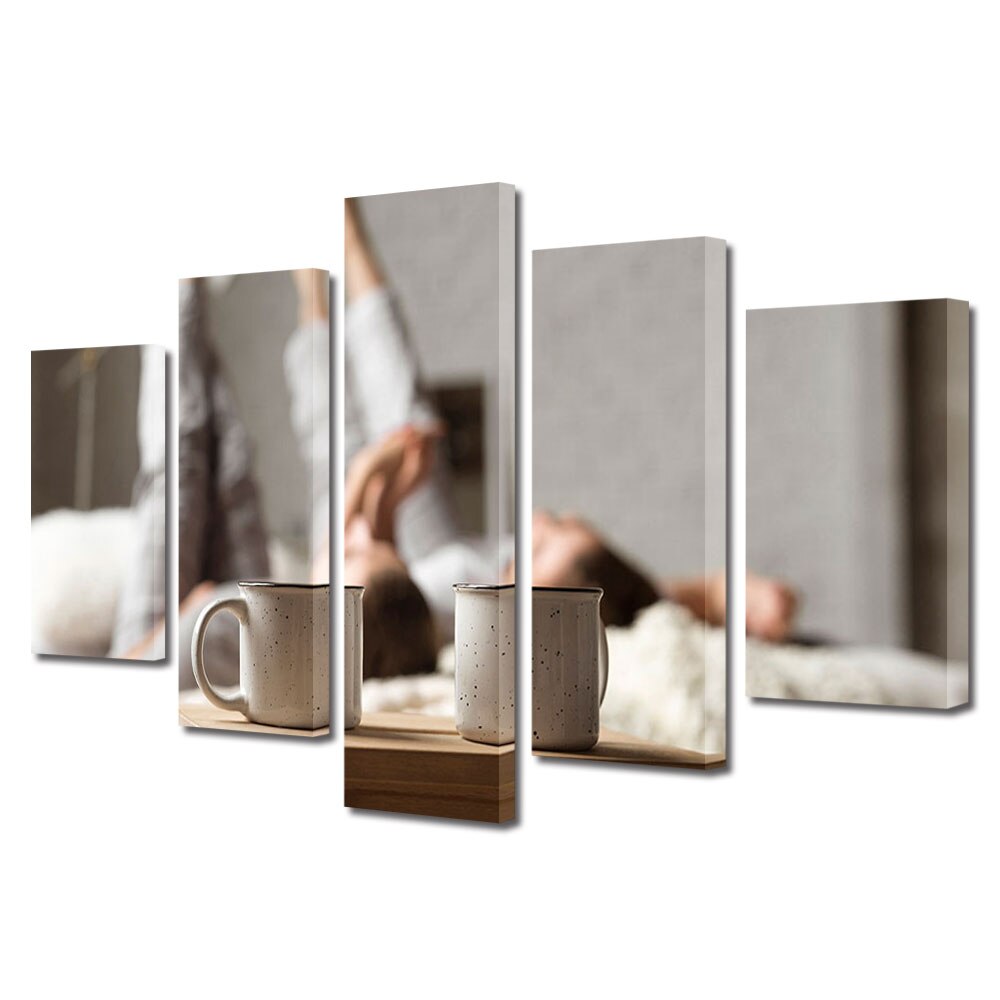 Set Tablouri Multicanvas 5 piese Colectia Ziua Indragostitilor, Dragobete, Valentine's Day, Dimineata de Ziua Indragostitilor, Decoratiuni Moderne pentru Casa, 120 x 225 cm