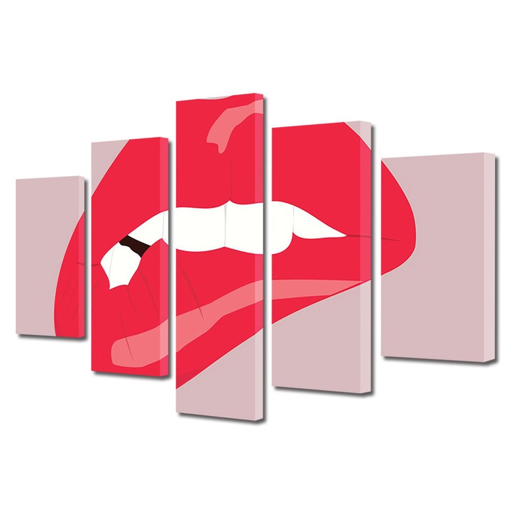 Set Tablouri Multicanvas 5 piese Colectia Ziua Indragostitilor, Dragobete, Valentine's Day, Buze muscate, Decoratiuni Moderne pentru Casa, 110 x 200 cm