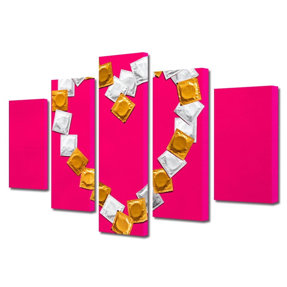 Set Tablouri Multicanvas 5 piese Colectia Ziua Indragostitilor, Dragobete, Valentine's Day, Inima protectoare, Decoratiuni Moderne pentru Casa, 120 x 225 cm