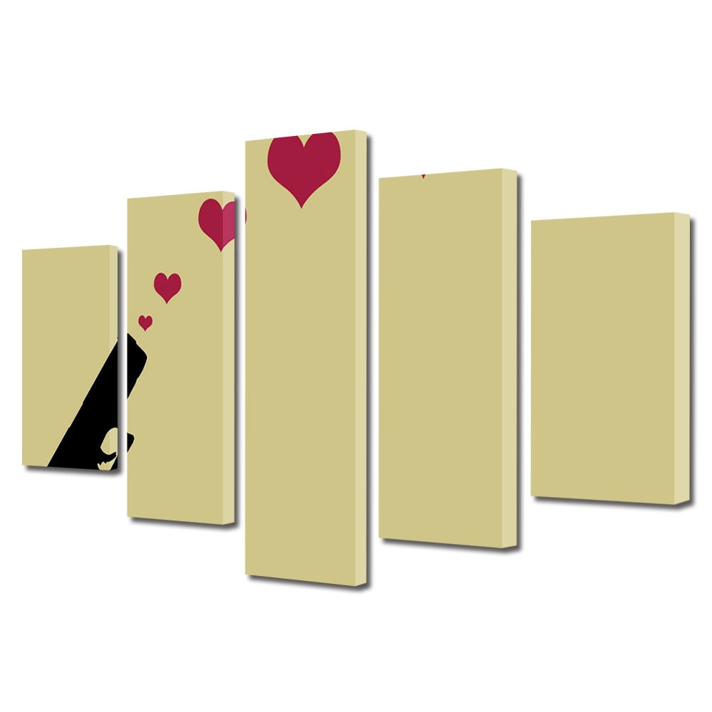 Set Tablouri Multicanvas 5 piese Colectia Ziua Indragostitilor, Dragobete, Valentine's Day, Pistolul cu inimioare, Decoratiuni Moderne pentru Casa, 120 x 225 cm
