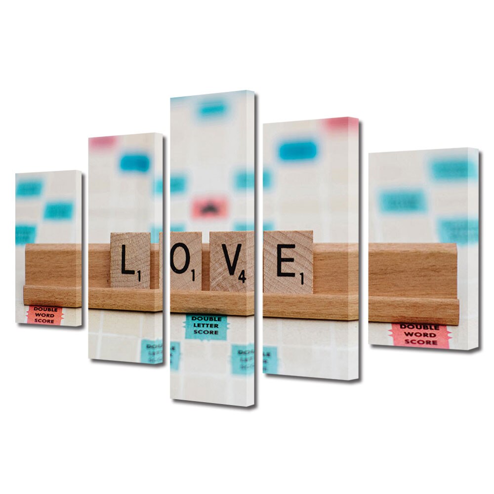Set Tablouri Multicanvas 5 piese Colectia Ziua Indragostitilor, Dragobete, Valentine's Day, Cuvinte de dragoste, Decoratiuni Moderne pentru Casa, 120 x 225 cm