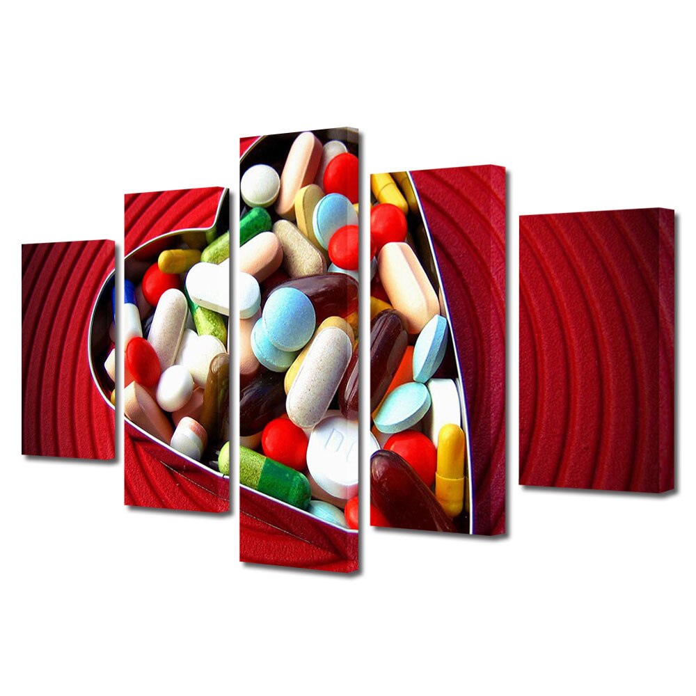 Set Tablouri Multicanvas 5 piese Colectia Ziua Indragostitilor, Dragobete, Valentine's Day, Pastile de iubire, Decoratiuni Moderne pentru Casa, 120 x 225 cm