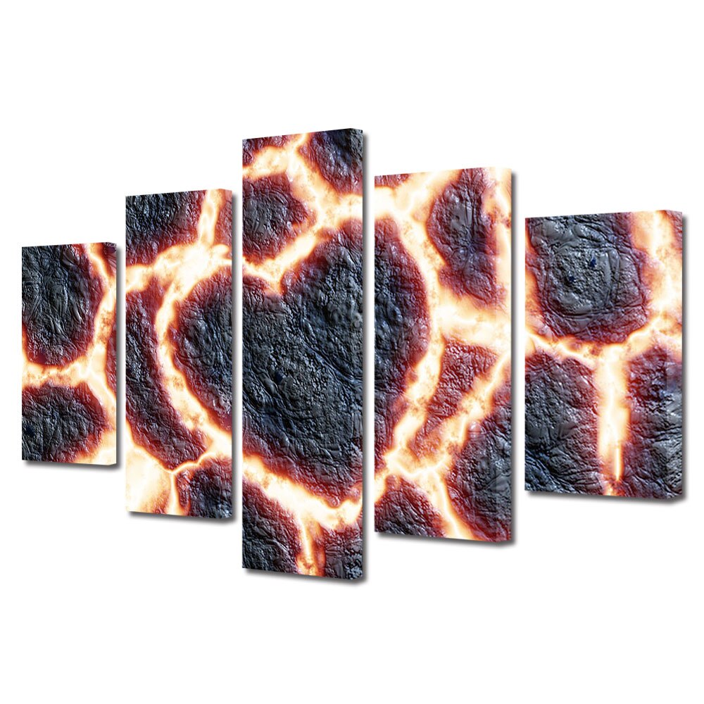 Set Tablouri Multicanvas 5 piese Colectia Ziua Indragostitilor, Dragobete, Valentine's Day, Inima de foc, Decoratiuni Moderne pentru Casa, 120 x 225 cm