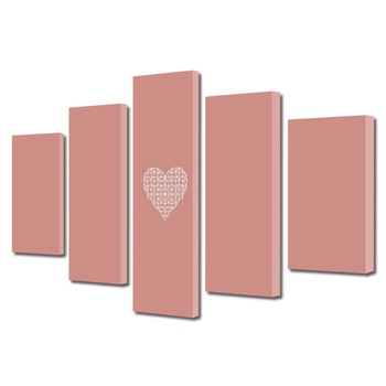 Set Tablouri Multicanvas 5 piese Colectia Ziua Indragostitilor, Dragobete, Valentine's Day, Inima pe fundal roz, Decoratiuni Moderne pentru Casa, 120 x 225 cm Set Tablouri Multicanvas 5 piese Colectia Ziua Indragostitilor, Dragobete, Valentine's Day, Inima pe fundal roz, Decoratiuni Moderne pentru Casa, 120 x 225 cm