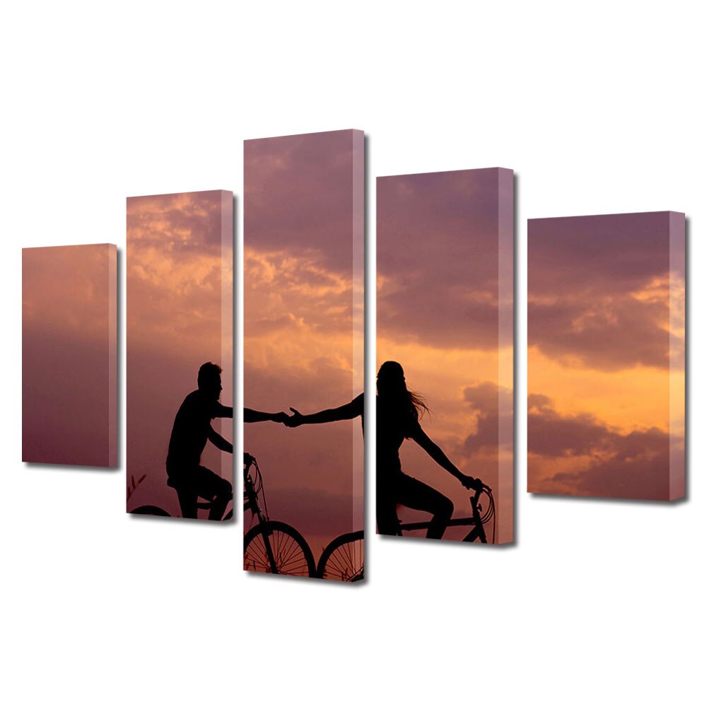 Set Tablouri Multicanvas 5 piese Colectia Ziua Indragostitilor, Dragobete, Valentine's Day, De mana si pe biciclete, Decoratiuni Moderne pentru Casa, 120 x 225 cm