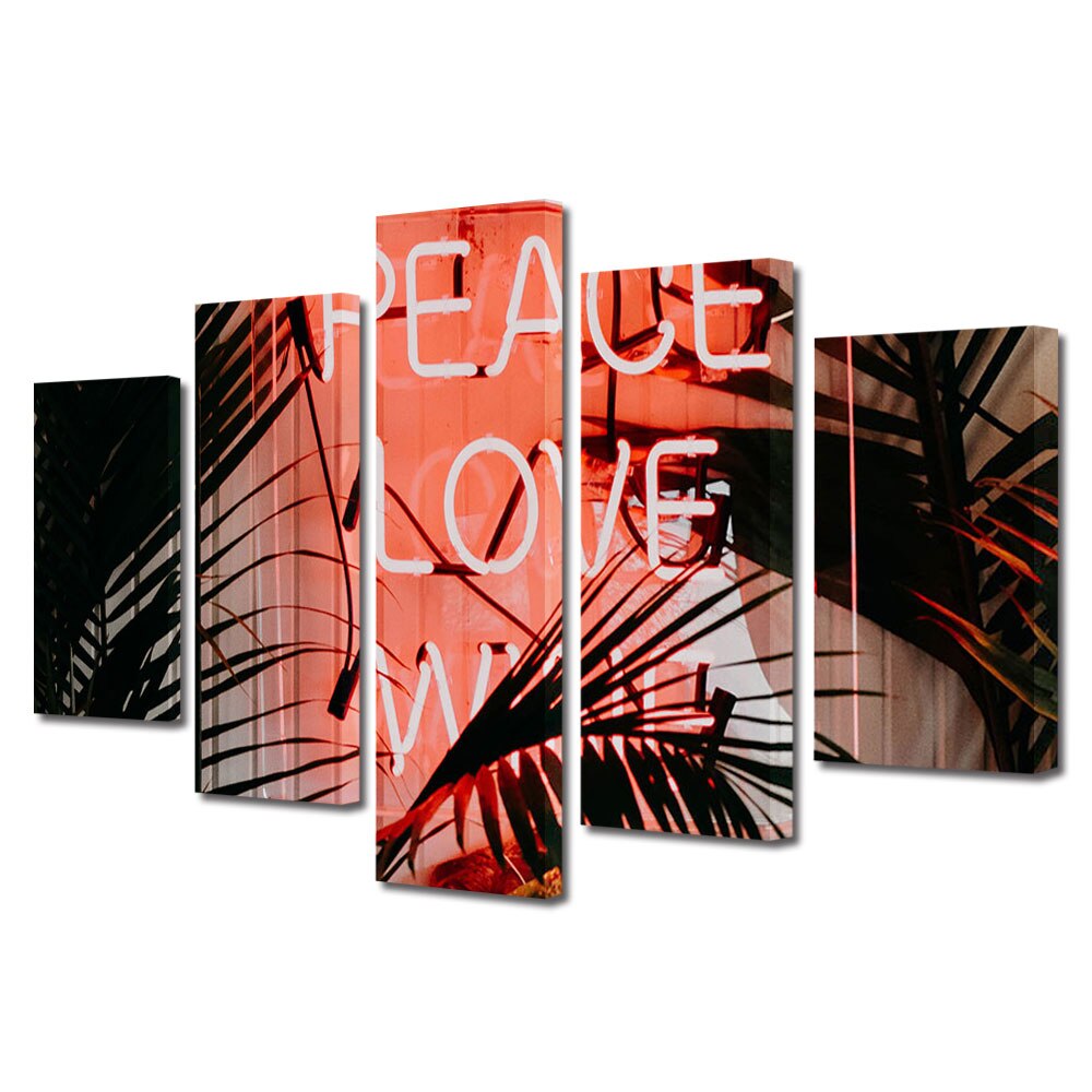Set Tablouri Multicanvas 5 piese Colectia Ziua Indragostitilor, Dragobete, Valentine's Day, Pace si iubire, Decoratiuni Moderne pentru Casa, 120 x 225 cm