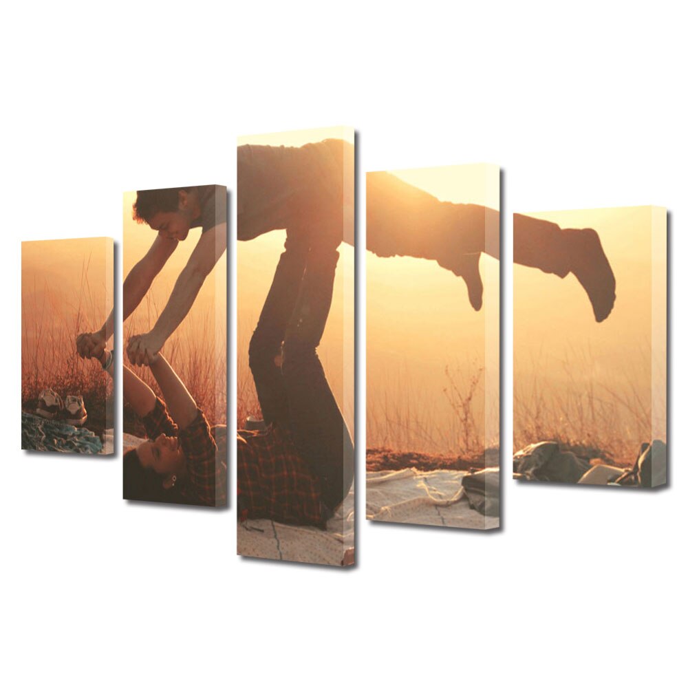 Set Tablouri Multicanvas 5 piese Colectia Ziua Indragostitilor, Dragobete, Valentine's Day, Exercitii de echilibru in cuplu, Decoratiuni Moderne pentru Casa, 120 x 225 cm