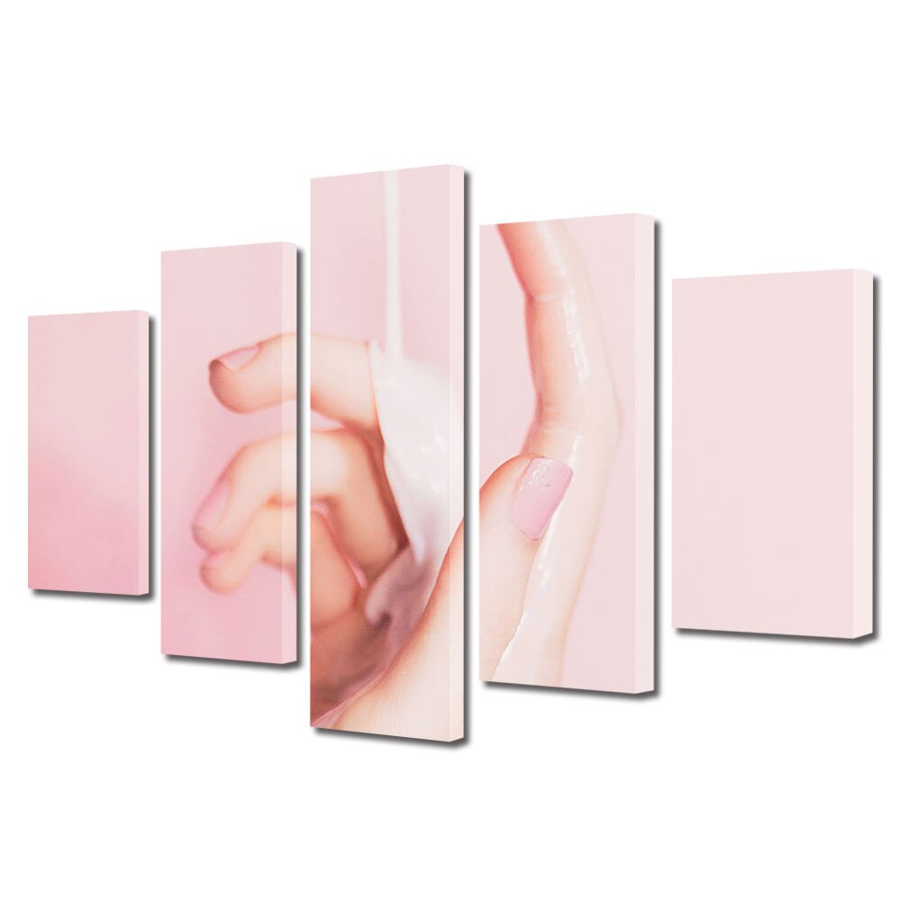 Set Tablouri Multicanvas 5 piese Colectia Ziua Indragostitilor, Dragobete, Valentine's Day, Crema pe mana, Decoratiuni Moderne pentru Casa, 120 x 225 cm