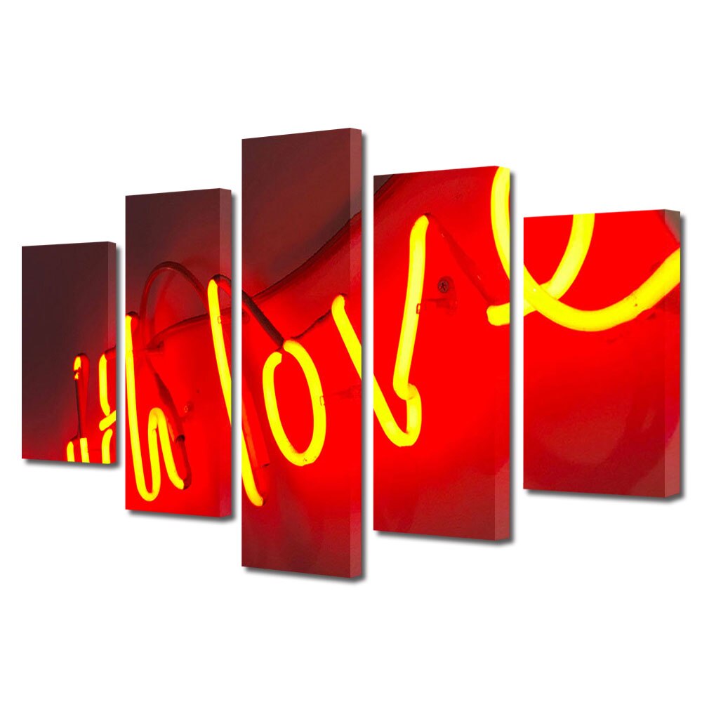 Set Tablouri Multicanvas 5 piese Colectia Ziua Indragostitilor, Dragobete, Valentine's Day, Cu multa dragoste, Decoratiuni Moderne pentru Casa, 120 x 225 cm