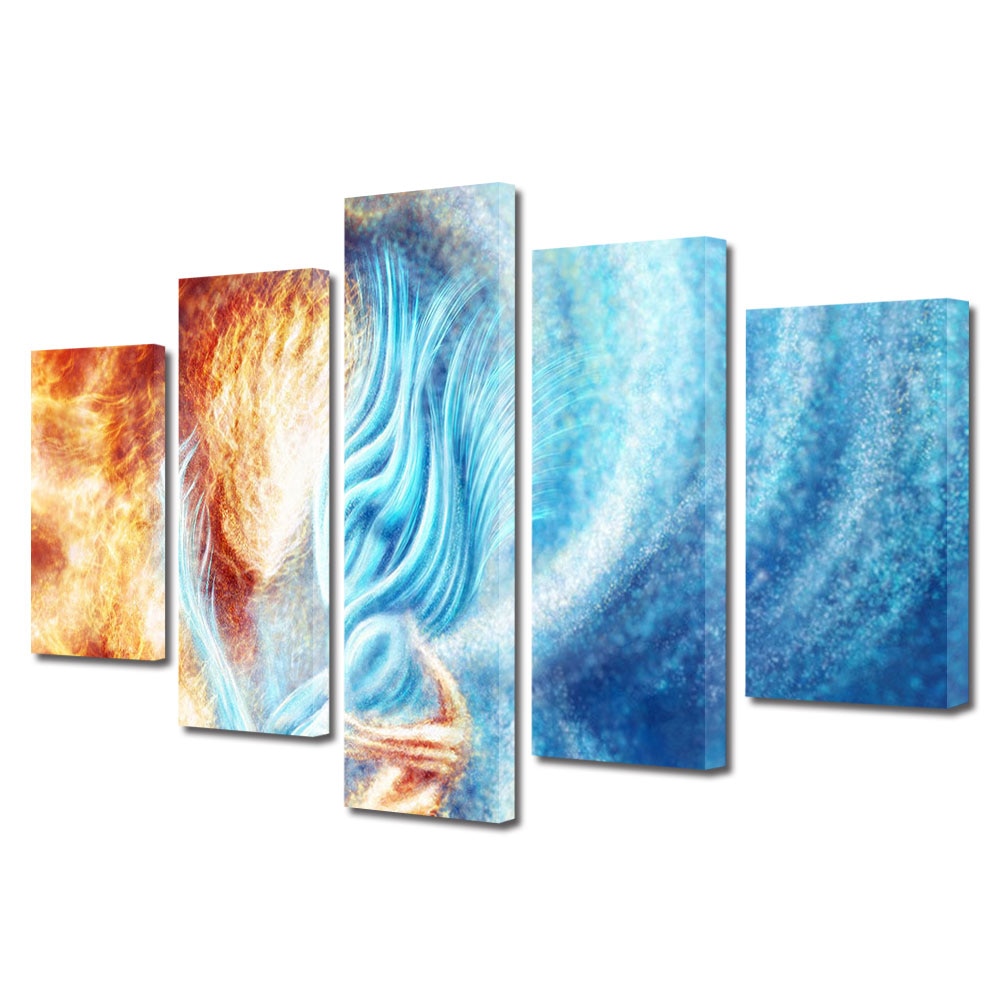 Set Tablouri Multicanvas 5 piese Colectia Ziua Indragostitilor, Dragobete, Valentine's Day, Cald si rece, Decoratiuni Moderne pentru Casa, 120 x 225 cm