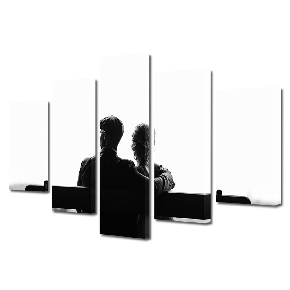 Set Tablouri Multicanvas 5 piese Colectia Ziua Indragostitilor, Dragobete, Valentine's Day, Cadru cuplu pe banca, Decoratiuni Moderne pentru Casa, 120 x 225 cm