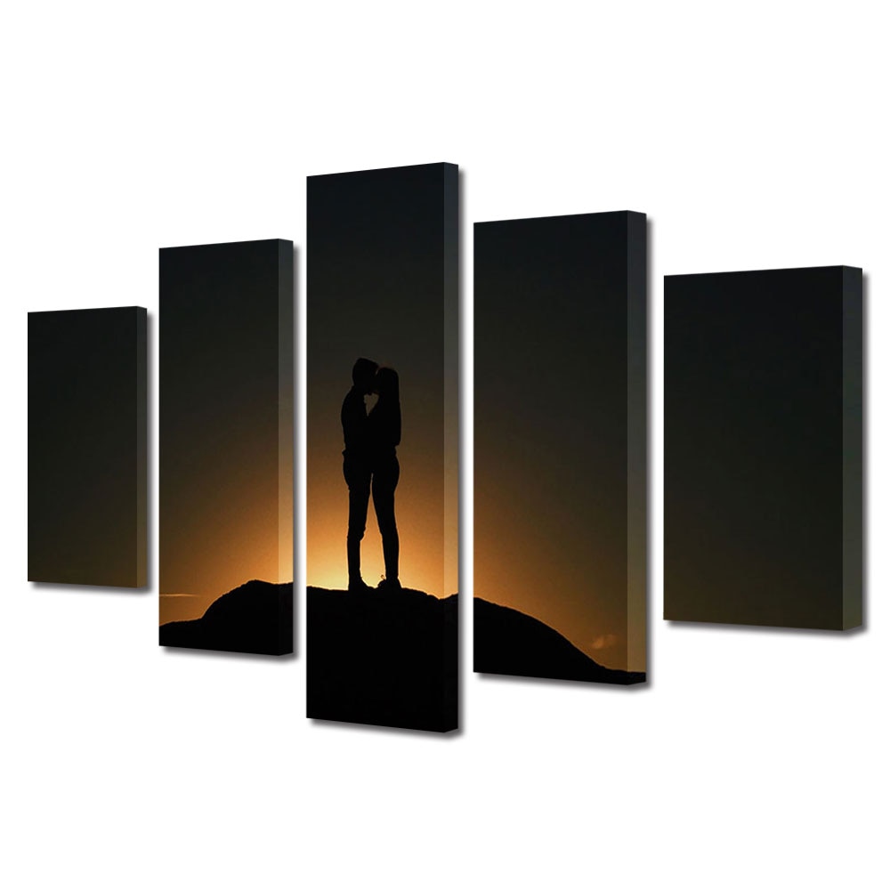 Set Tablouri Multicanvas 5 piese Colectia Ziua Indragostitilor, Dragobete, Valentine's Day, Pe varf de deal, Decoratiuni Moderne pentru Casa, 120 x 225 cm