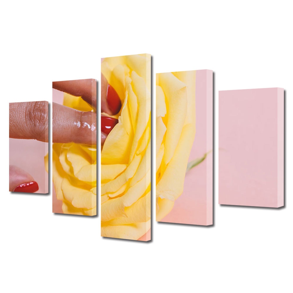 Set Tablouri Multicanvas 5 piese Colectia Ziua Indragostitilor, Dragobete, Valentine's Day, Atingere trandafirului, Decoratiuni Moderne pentru Casa, 120 x 225 cm