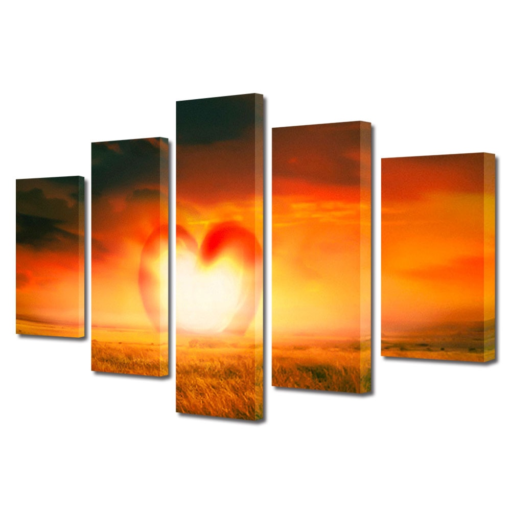 Set Tablouri Multicanvas 5 piese Colectia Ziua Indragostitilor, Dragobete, Valentine's Day, Rasarit de inima, Decoratiuni Moderne pentru Casa, 120 x 225 cm