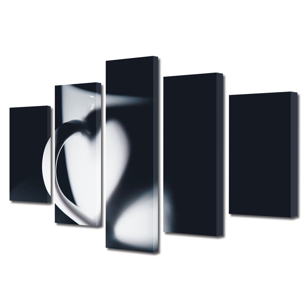 Set Tablouri Multicanvas 5 piese Colectia Ziua Indragostitilor, Dragobete, Valentine's Day, Umbra inima pe cana, Decoratiuni Moderne pentru Casa, 120 x 225 cm