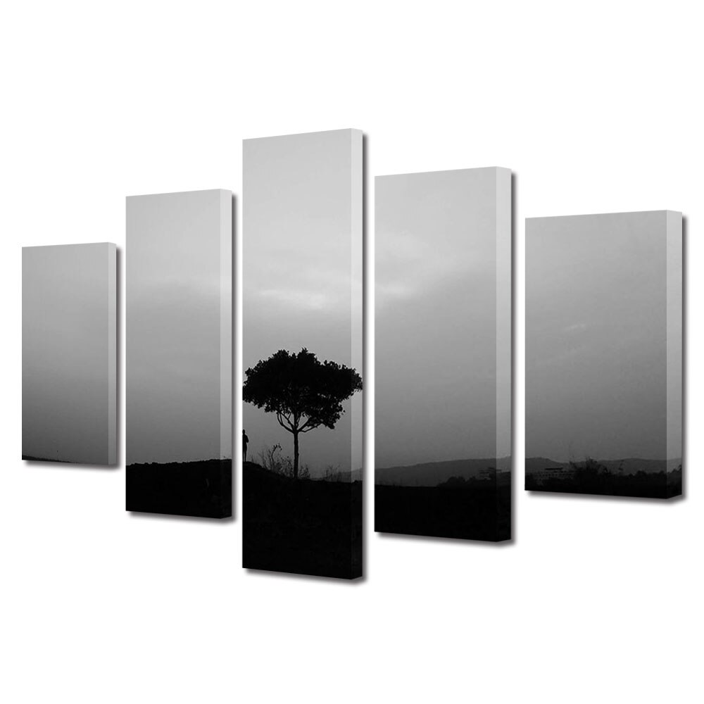 Set Tablouri Multicanvas 5 piese Colectia Ziua Indragostitilor, Dragobete, Valentine's Day, Copac si cuplu, Decoratiuni Moderne pentru Casa, 120 x 225 cm